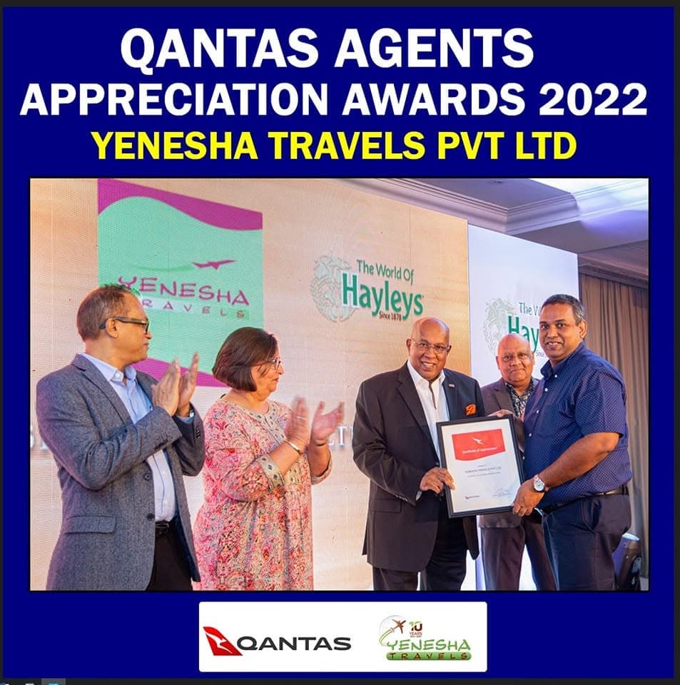 Social media post of Yenesha Travels being awarded Qantas agents appreciation awards 2022
