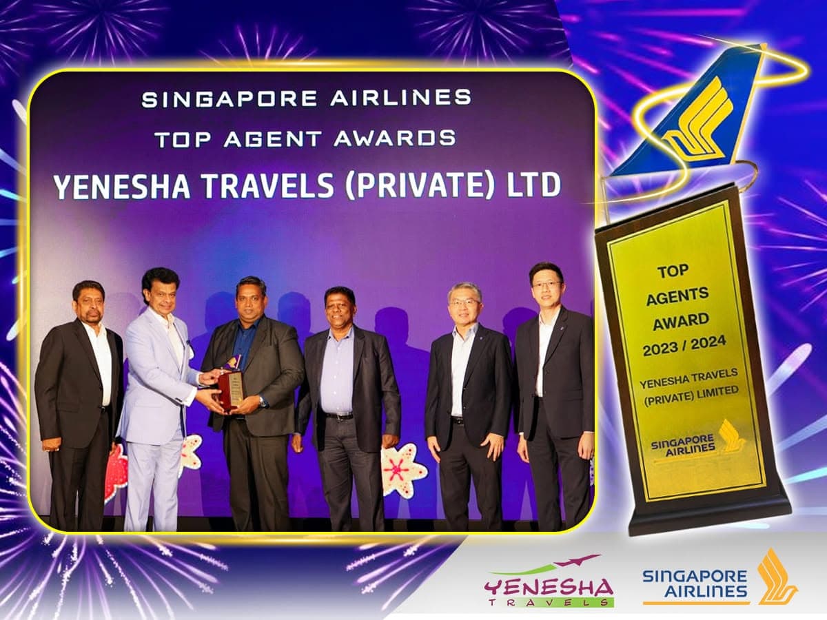 Social Media post showing Yenesha Travels being awarded Singapore Airlines - Top travel agent award 2023-2024